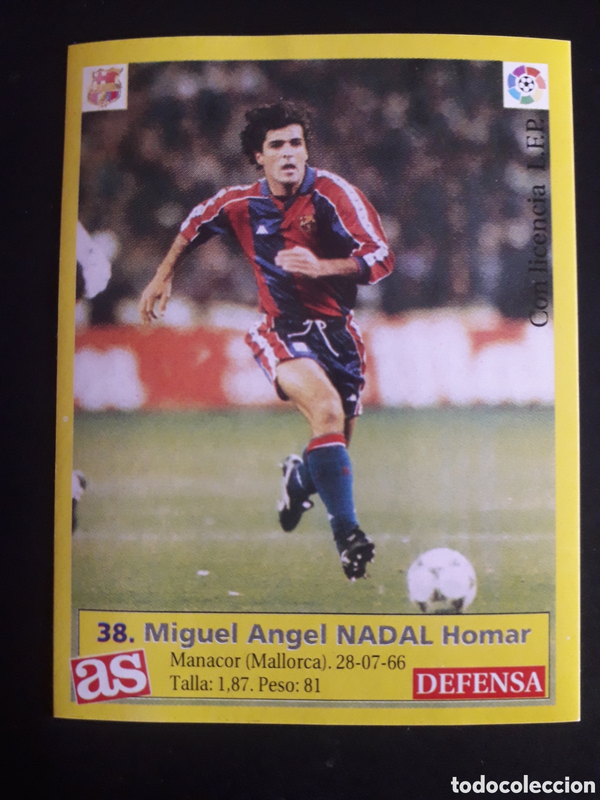 Cromos de f&uacute;tbol: NADAL FC BARCELONA N&deg; 38 DIARIO AS LIGA 1995 1996 95 96 SIN PEGAR PEDIDO M&Iacute;NIMO 3&euro;