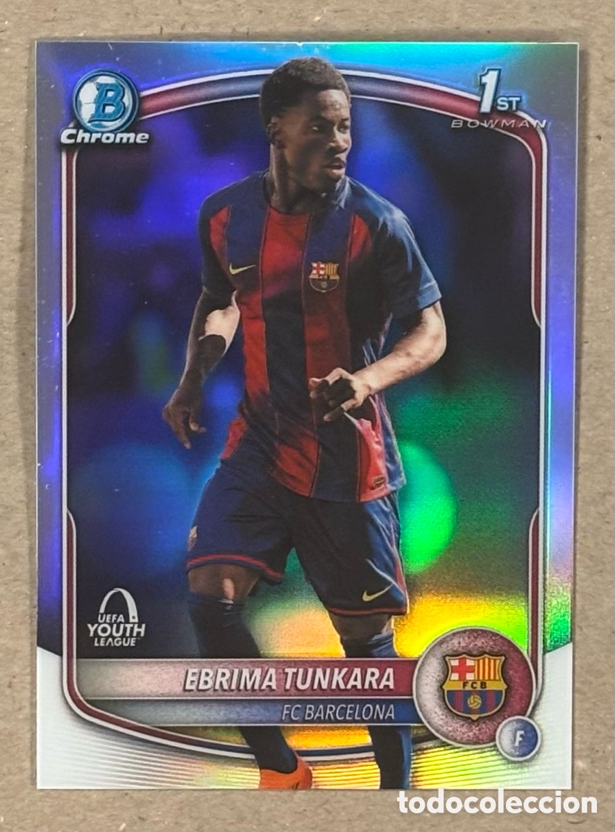 Cromos de f&uacute;tbol: EBRIMA TUNKARA(FC BARCELONA) 1st BOWMAN CHROME. CARTA TOPPS 2026.