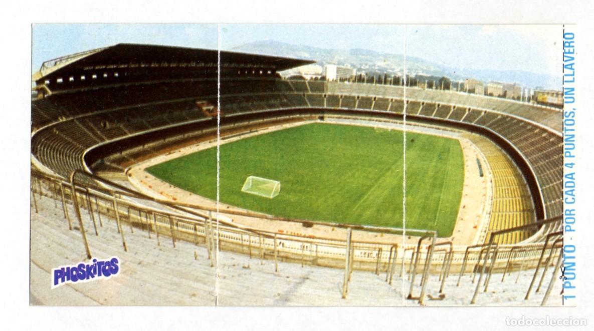 Cromos de f&uacute;tbol: HISTORIA DE LOS MUNDIALES DE FUTBOL - PHOSKITOS / N&ordm; 2 CAMP NOU - CON PUNTO DE LLAVERO SIN CORTAR
