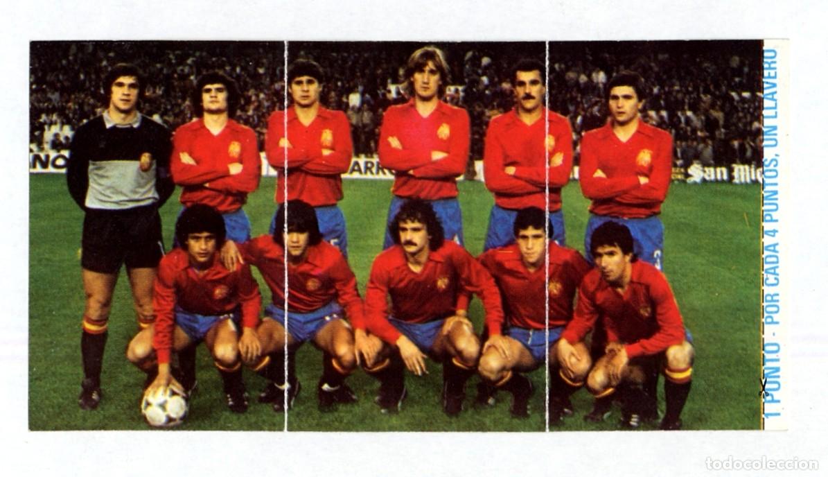 Cromos de f&uacute;tbol: HISTORIA DE LOS MUNDIALES DE FUTBOL - PHOSKITOS / N&ordm; 18 ESPA&Ntilde;A - CON PUNTO DE LLAVERO SIN CORTAR