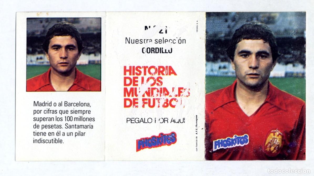 Cromos de f&uacute;tbol: HISTORIA DE LOS MUNDIALES DE FUTBOL - PHOSKITOS / N&ordm; 21 GORDILLO - CON PUNTO EN BLANCO SIN CORTAR