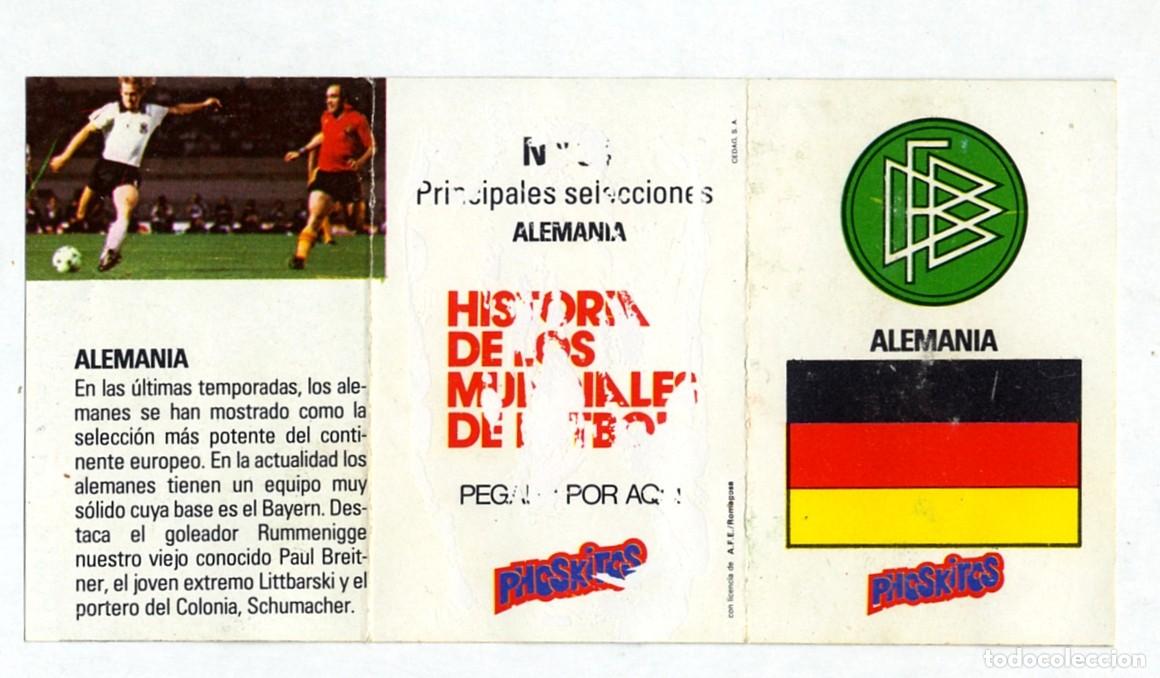 Cromos de f&uacute;tbol: HISTORIA DE LOS MUNDIALES DE FUTBOL - PHOSKITOS / N&ordm; 34 ALEMANIA - CON PUNTO DE LLAVERO SIN CORTAR