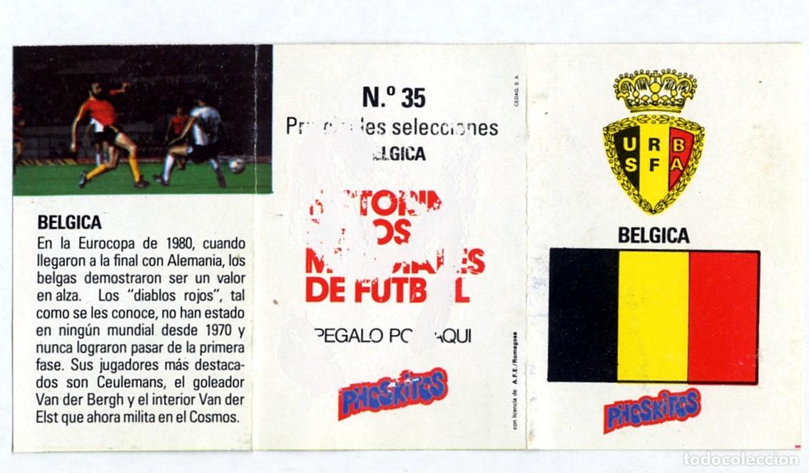Cromos de f&uacute;tbol: HISTORIA DE LOS MUNDIALES DE FUTBOL - PHOSKITOS / N&ordm; 35 B&Eacute;LGICA - CON PUNTO EN BLANCO SIN CORTAR