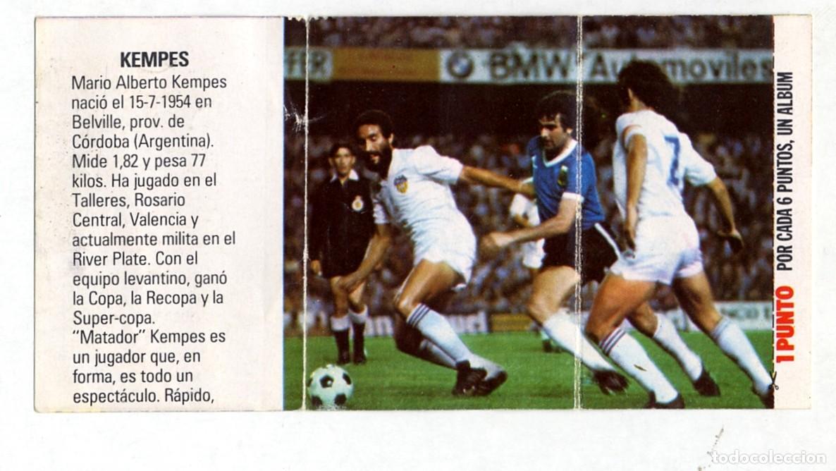 Cromos de f&uacute;tbol: HISTORIA DE LOS MUNDIALES DE FUTBOL - PHOSKITOS / N&ordm; 52 KEMPES - CON PUNTO DE ALBUM SIN CORTAR