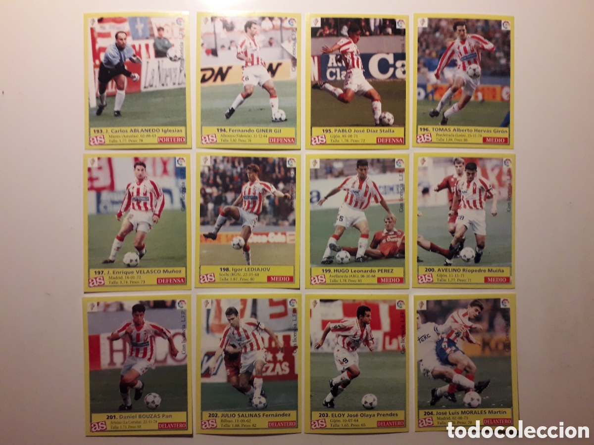 Cromos de f&uacute;tbol: 12 CROMOS SPORTING GIJ&Oacute;N EQUIPO COMPLETO DIARIO AS LIGA 1995 1996 95 96 SIN PEGAR, PEDIDO M&Iacute;NIMO 3&euro;