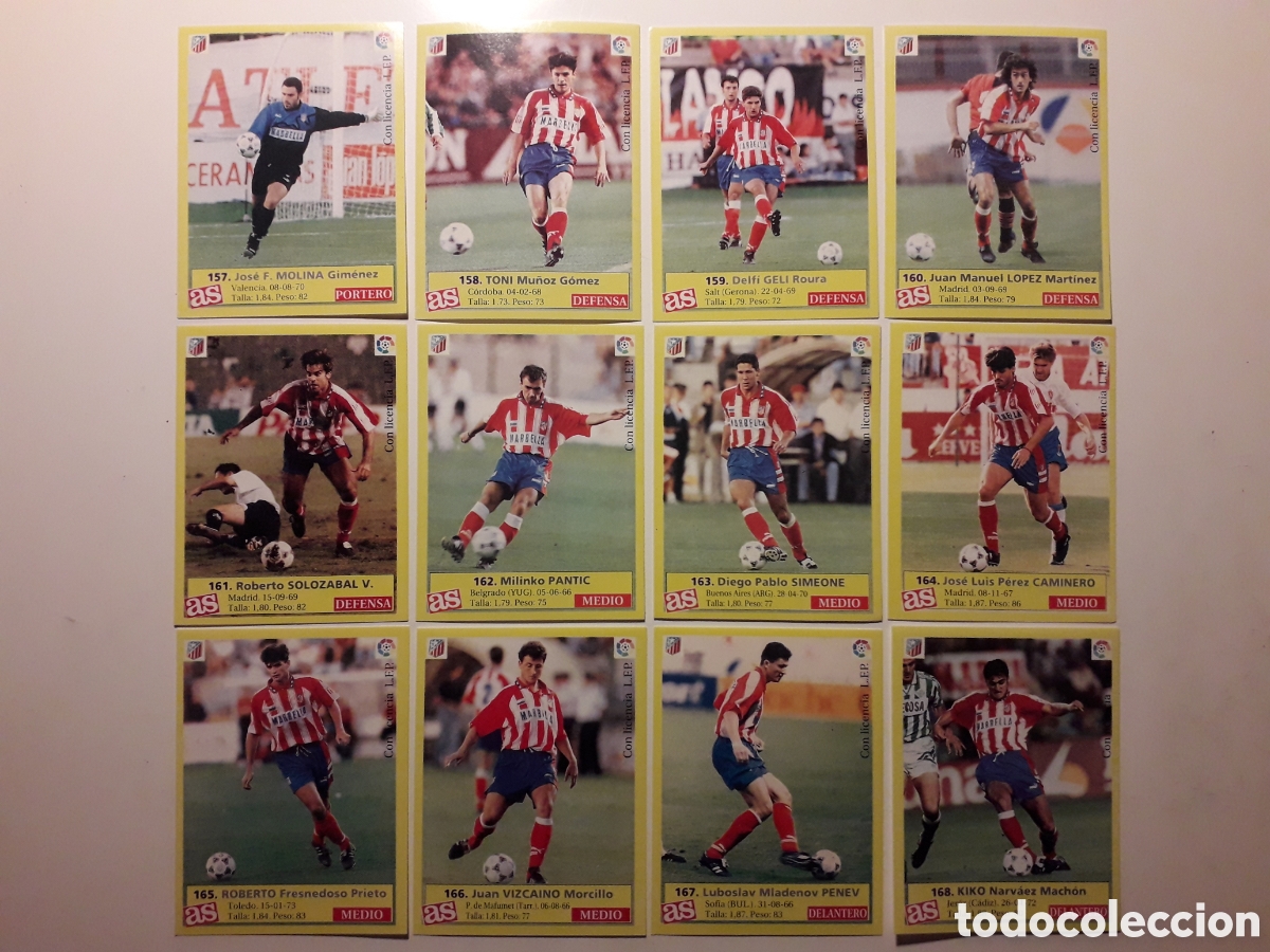 Figurine di Calcio: 12 CROMOS AT MADRID EQUIPO COMPLETO. DIARIO AS LIGA 1995 1996. 95 96. SIN PEGAR, PEDIDO M&Iacute;NIMO 3&euro;