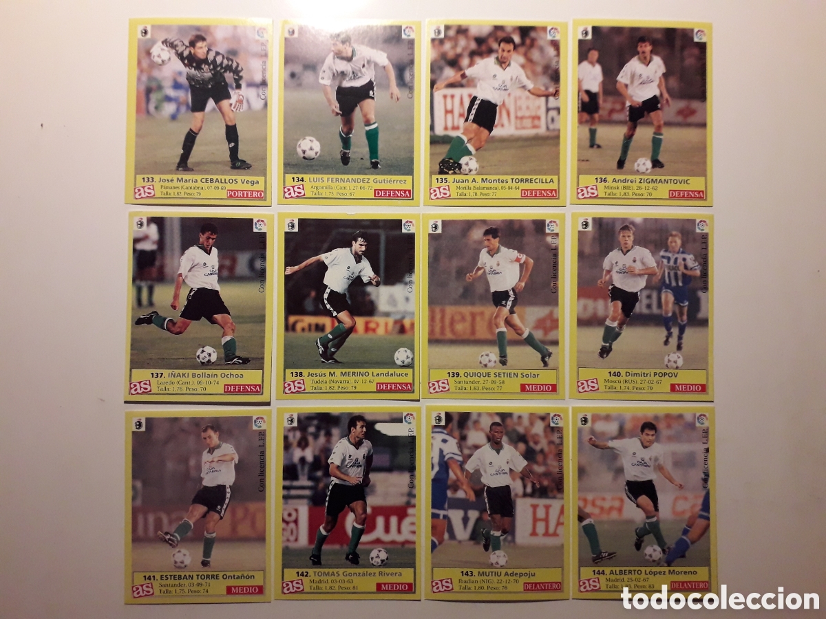 Cromos de Futebol: 12 CROMOS RACING SANTANDER EQUIPO COMPLETO DIARIO AS LIGA 1995 1996 95 96 SIN PEGAR PEDIDO M&Iacute;NIMO 3&euro;