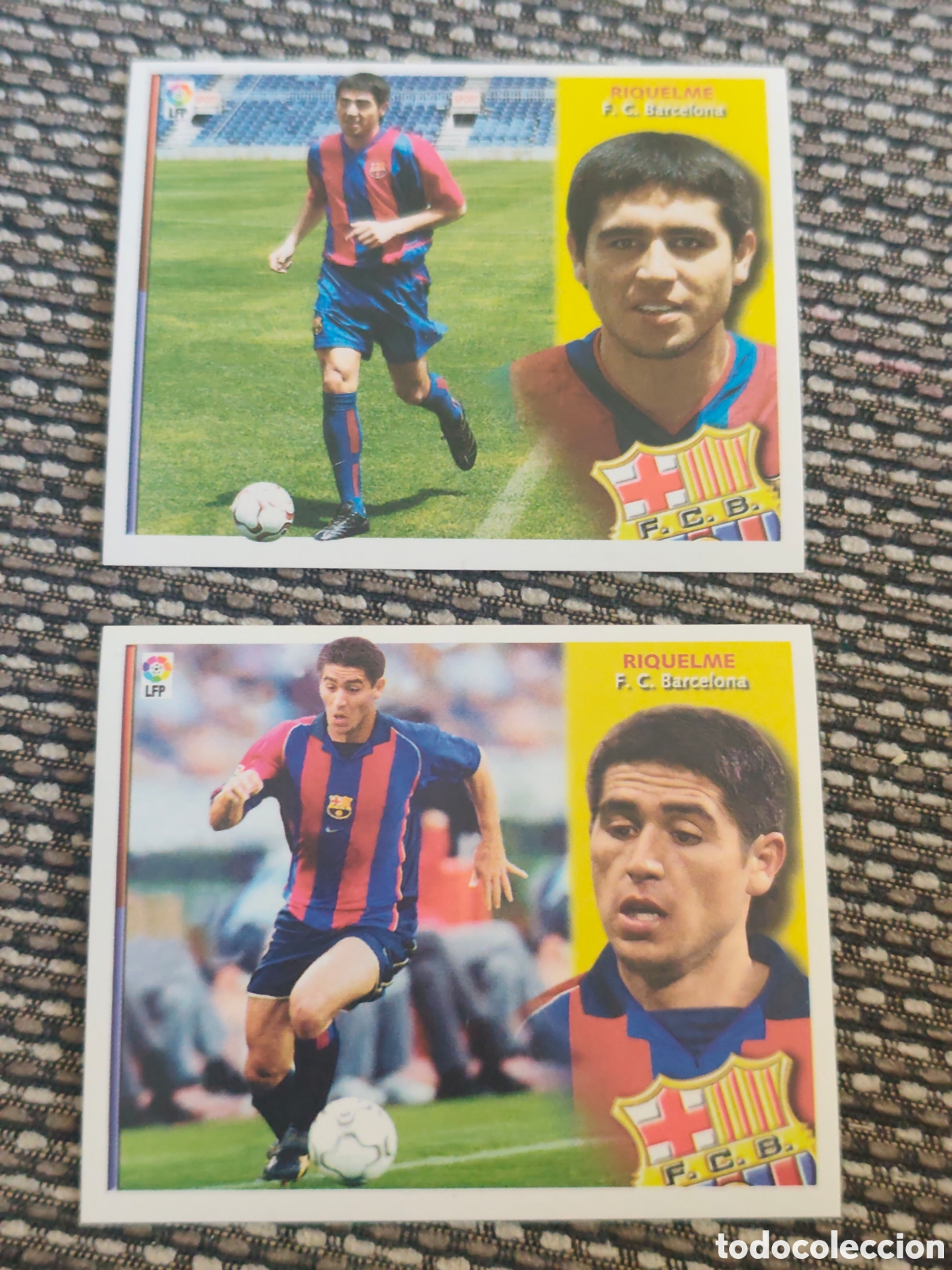 Cromos de f&uacute;tbol: DOBLE VERSI&Oacute;N RIQUELME FC BARCELONA EDICIONES ESTE 2002 2003
