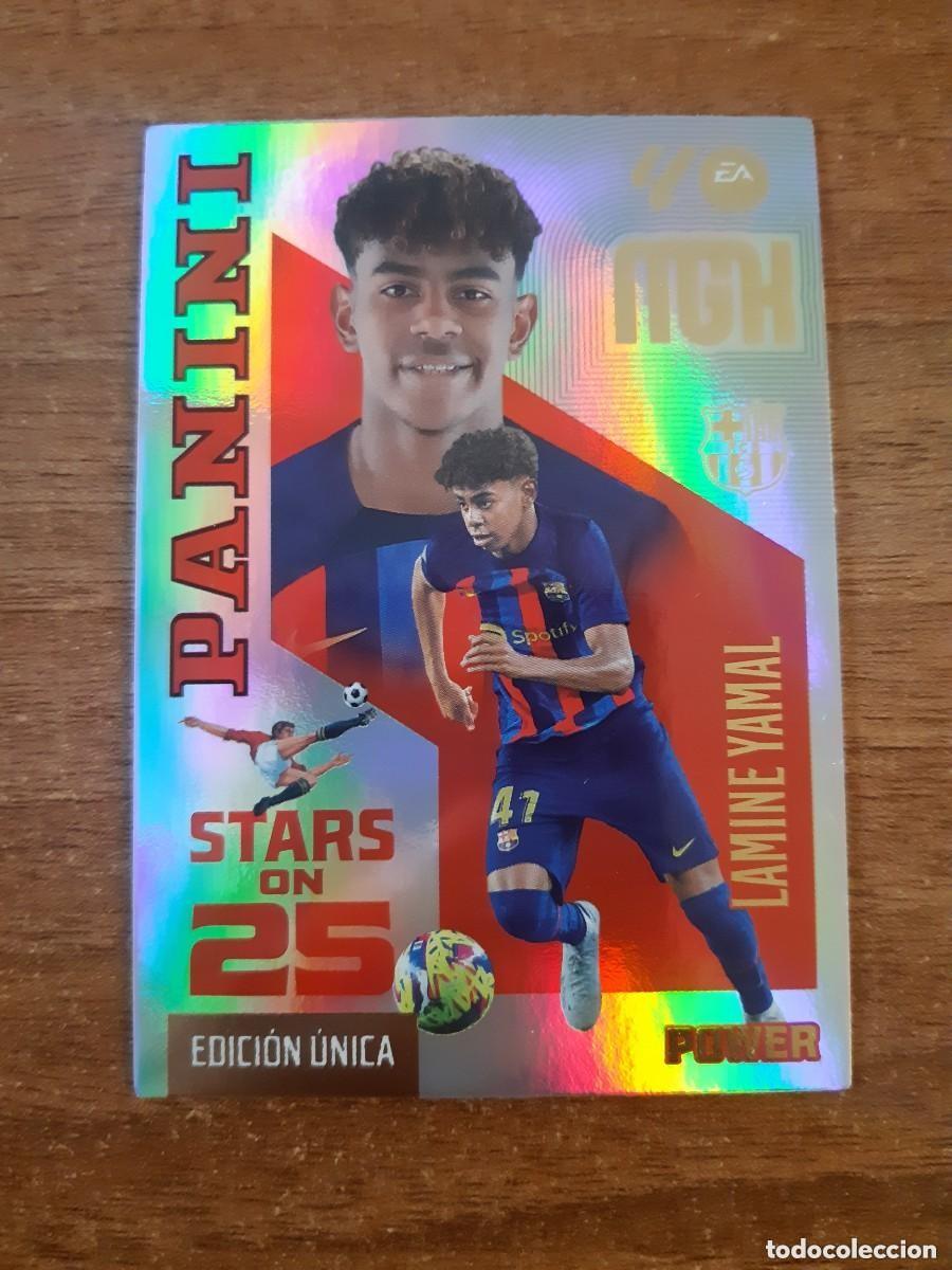 Figurine di Calcio: Cromos Panini 2026 2027 Megacraks Stars on 25 los 27 power. Lamine Yamal-Messi-Leer descripci&oacute;n