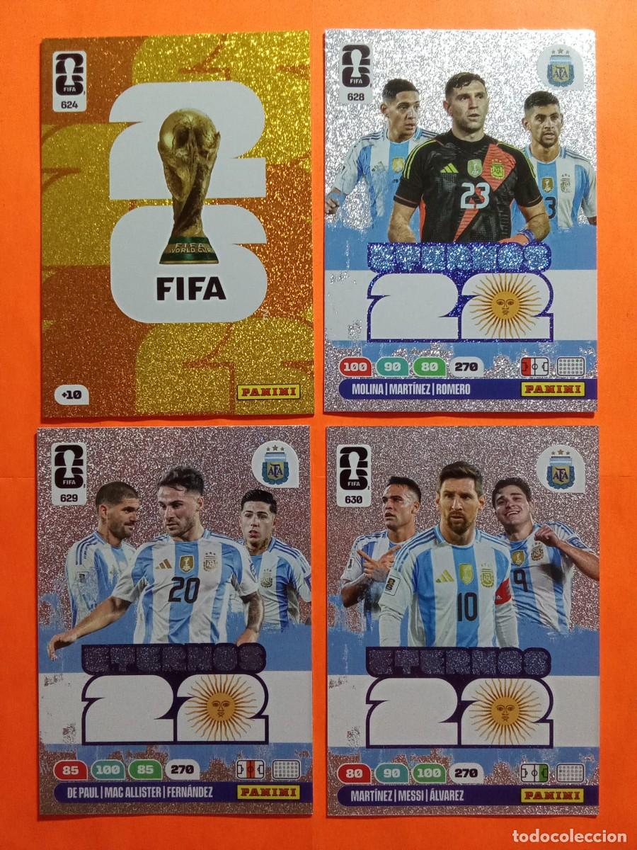 Fu&szlig;ball-Sticker: LOTE ETERNOS 22 628 629 630 ARGENTINA Y EMBLEMA 624 DORADO FIFA WORLD CUP 26 MUNDIAL 2026