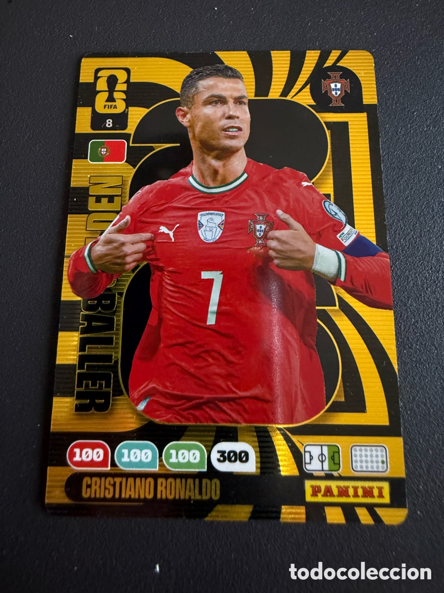 Cromos de f&uacute;tbol: ADRENALYN XL. Mundial 2026. 8 BAL&Oacute;N DE ORO. CRISTIANO RONALDO