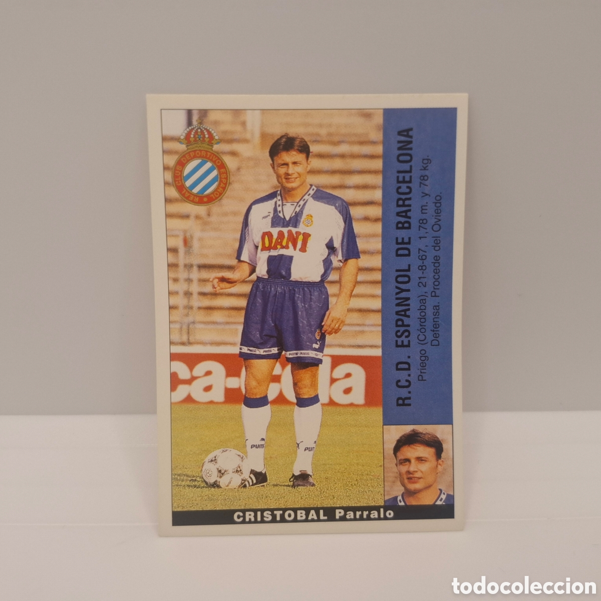 Cartes &agrave; collectionner de Football: R. C. D. Espa&ntilde;ol - Cristobal Parralo - Panini Liga 1995-1996, 95-96 Sin pegar - Adhesivo