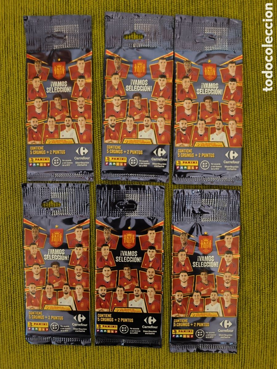 Football Stickers: LOTE DE 6 SOBRES DE LA COLECCI&Oacute;N VAMOS SELECCI&Oacute;N DE PANINI Y CARREFOUR. EURO 2024 ESPA&Ntilde;A CAMPE&Oacute;N