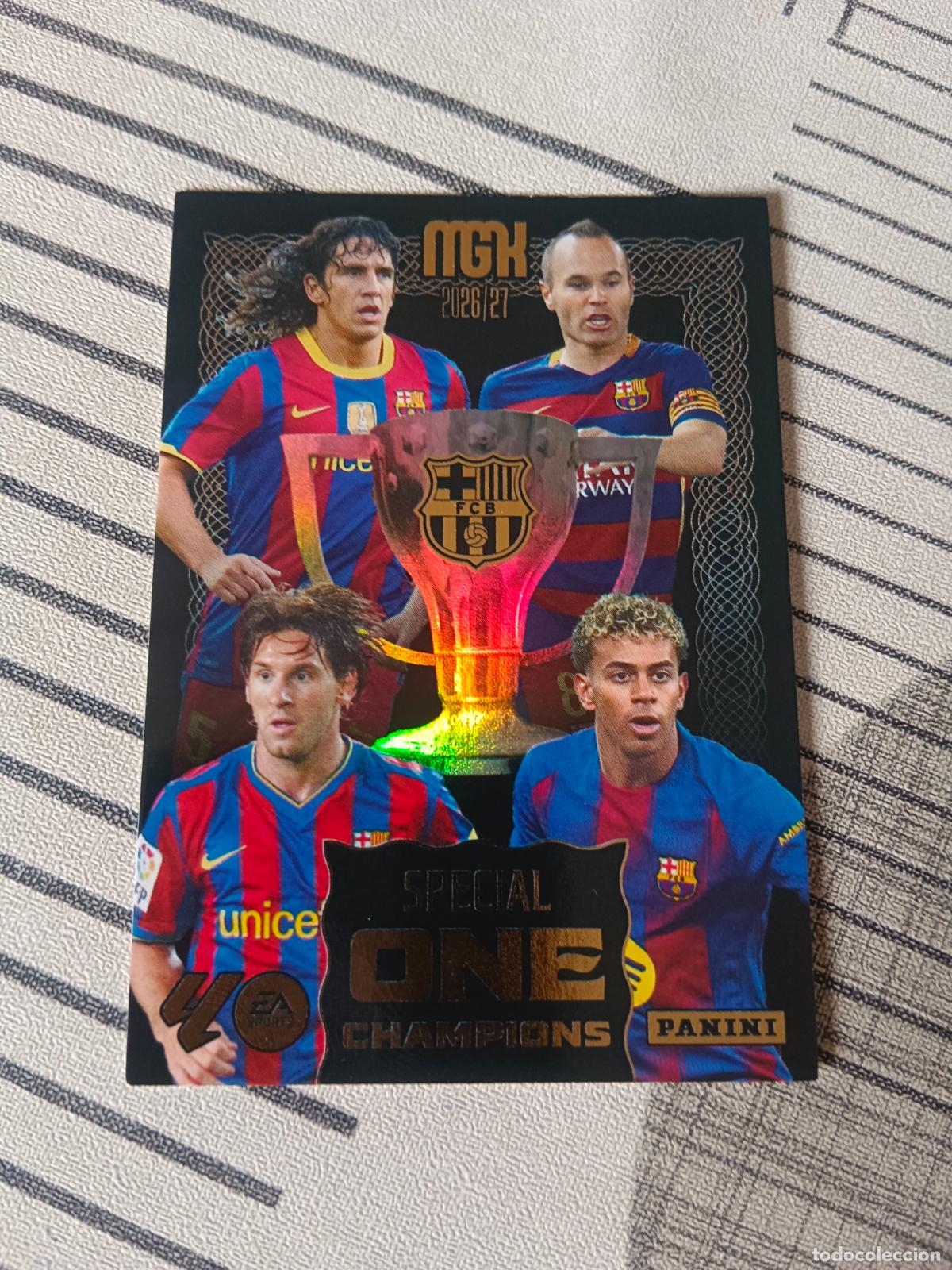 Football Stickers: 2026 2027 26 27 MEGACRACKS SPECIAL ONE CHAMPIONS BARCELONA SERIE STARS ON 25 NUEVA