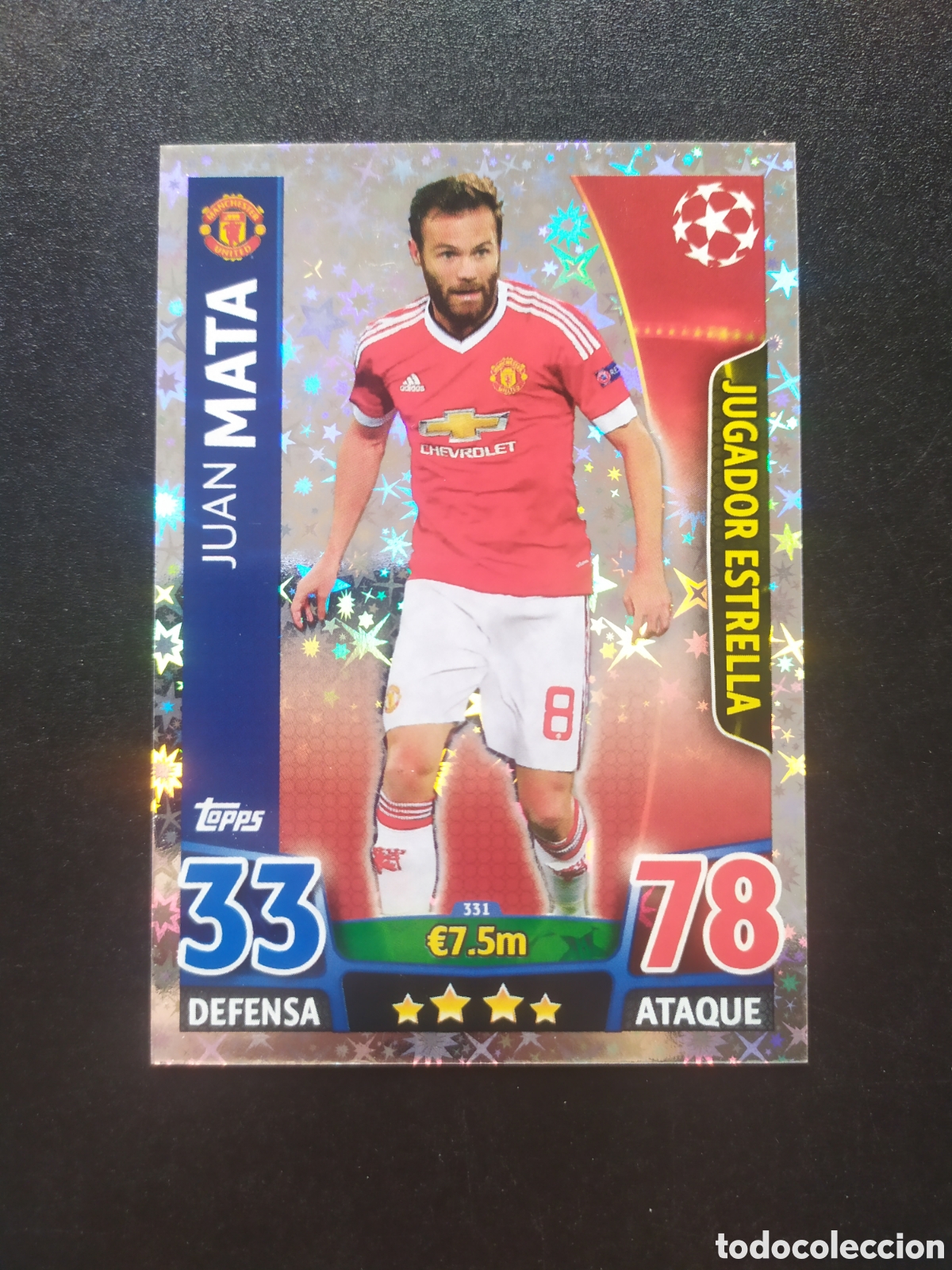 Cromos de f&uacute;tbol: UEFA Champions match attax topps 2015 2016 15 16 Mata jugador estrella n&deg; 331 Manchester United