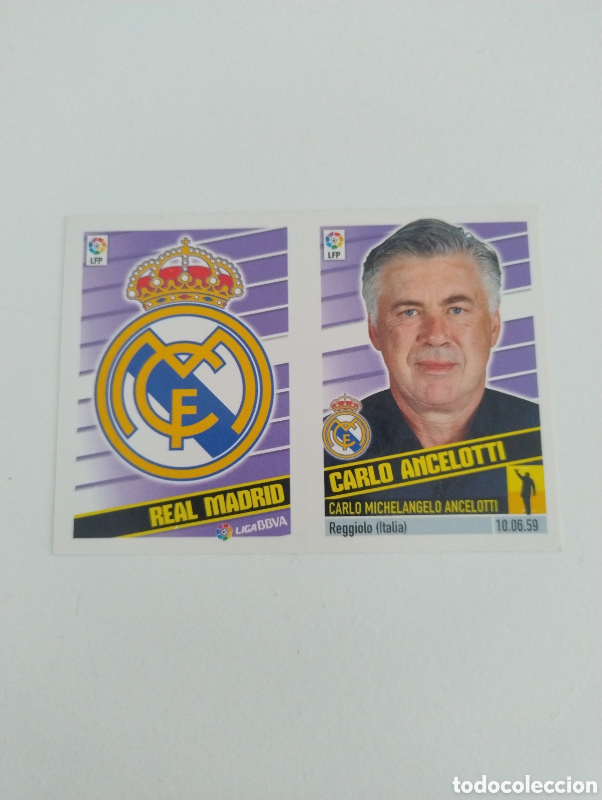 Cromos de f&uacute;tbol: 12 - Escudo y Ancelotti - Real Madrid - Liga Este 2013 - 2014