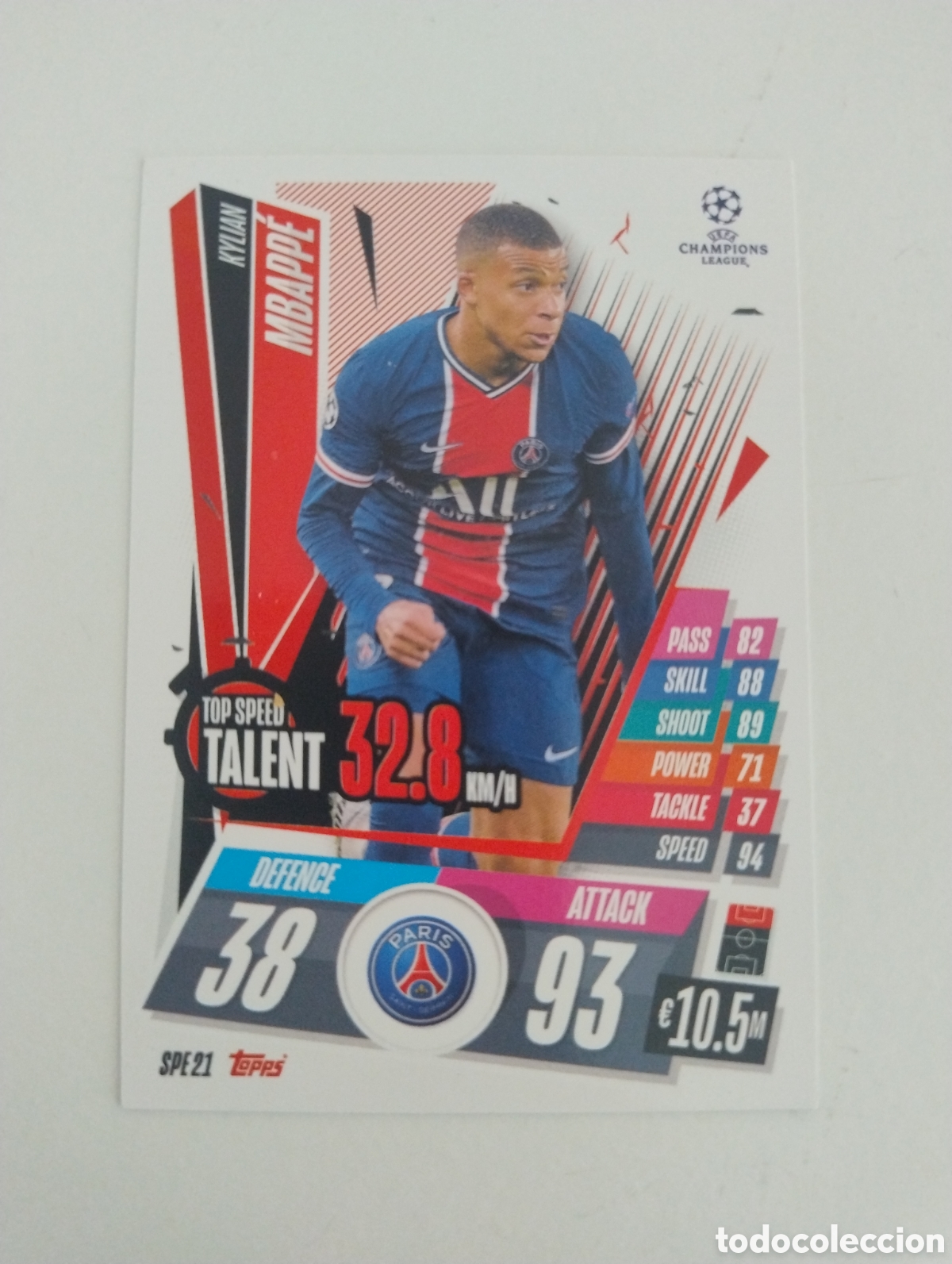 Cromos de f&uacute;tbol: SPE 21 - Mbappe - PSG - Topps Match Attax Extra 2020 - 2021 Top Speed Talent