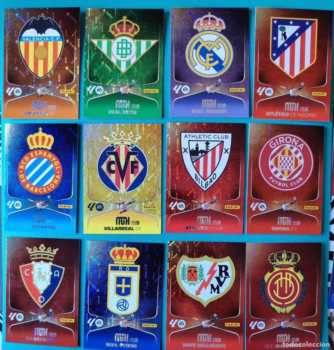 Cromos de f&uacute;tbol: 12 CROMOS MEGACRACKS - ESCUDOS - TEMPORADA 2025 / 26 - NUEVOS - 048DJB