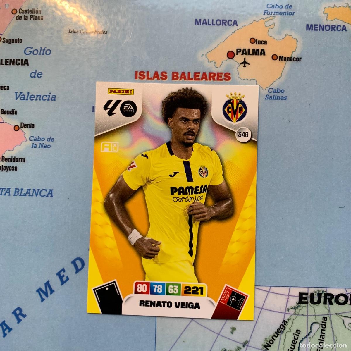 Cromos de f&uacute;tbol: Renato Veiga n&uacute;mero 349 del Villarreal cromo adrenalyn XL 25-26 2025-2026