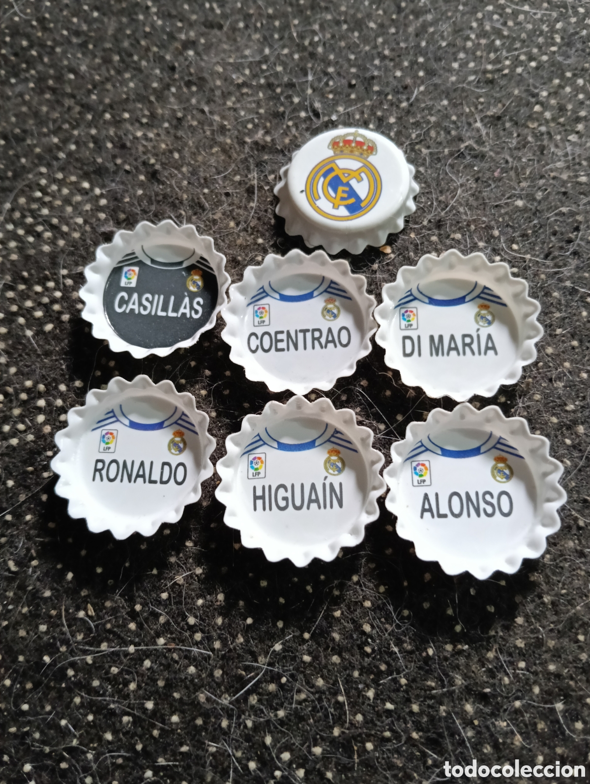 Cartes &agrave; collectionner de Football: Lote de 6 chapas GREFUSA REAL MADRID. + 1 de regalo Casillas, Coentrao, Di Mar&iacute;a, Ronaldo, Higua&iacute;n y