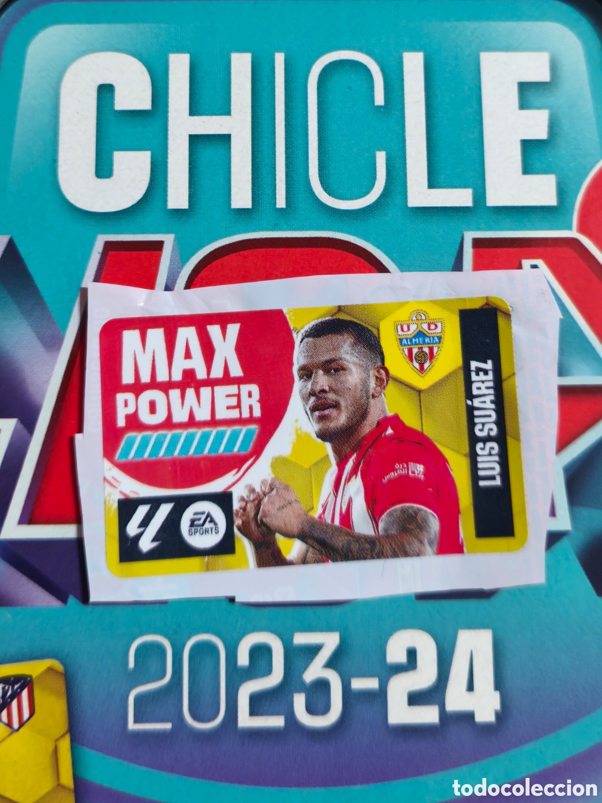 Cromos de f&uacute;tbol: Luis Su&aacute;rez MAX POWER Chicle liga este 23/24 Almer&iacute;a
