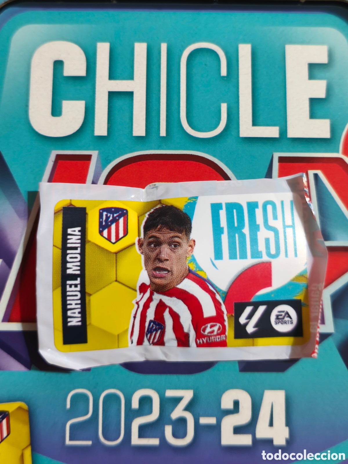 Cromos de f&uacute;tbol: Nahuel Molina FRESH chicle liga este 23/24 Atl&eacute;tico De Madrid
