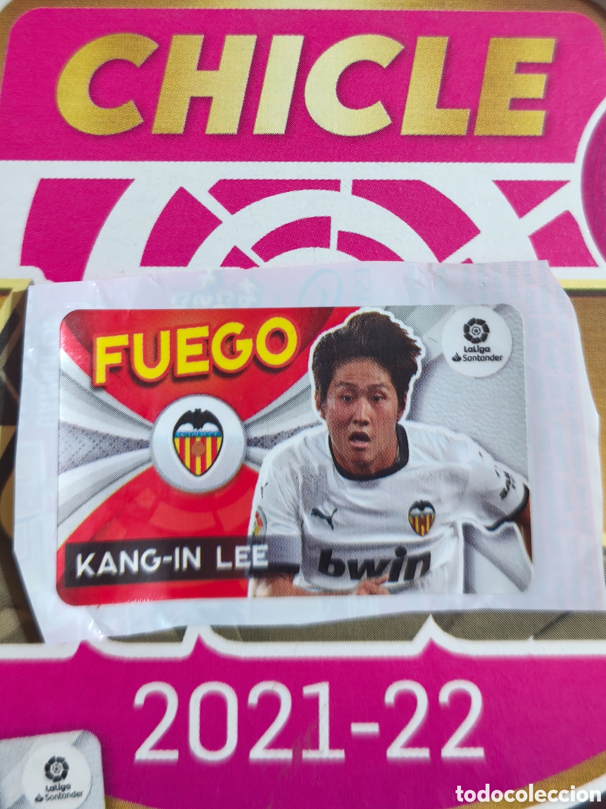 Cromos de f&uacute;tbol: Kang-in Lee FUEGO chicle liga este 21/22 Valencia