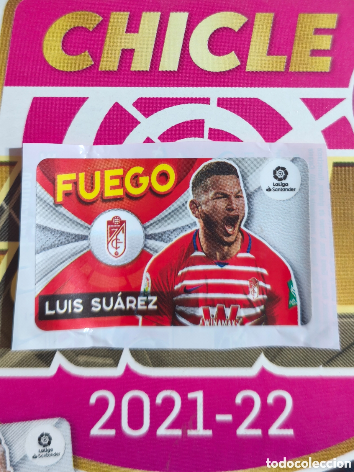 Cromos de f&uacute;tbol: Luis Su&aacute;rez FUEGO chicle liga este 21/22 Granada