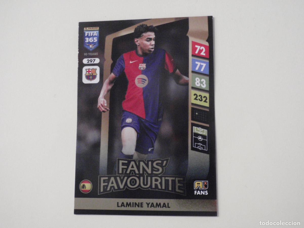 Cromos de f&uacute;tbol: 297 LAMINE YAMAL Barcelona FANS' FAVOURITE. Trading Card ADRENALYN XL FIFA 365. 2024 2025 PANINI 25