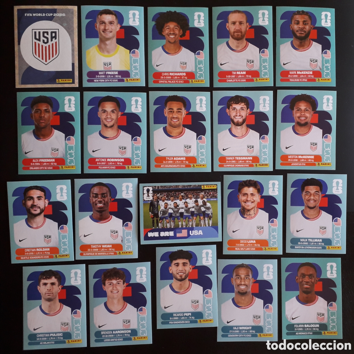 Cartes &agrave; collectionner de Football: 20 CROMOS ESTADOS UNIDOS/ USA, EQUIPO COMPLETO MUNDIAL F&Uacute;TBOL 2026 FIFA WORLD CUP PANINI SIN PEGAR