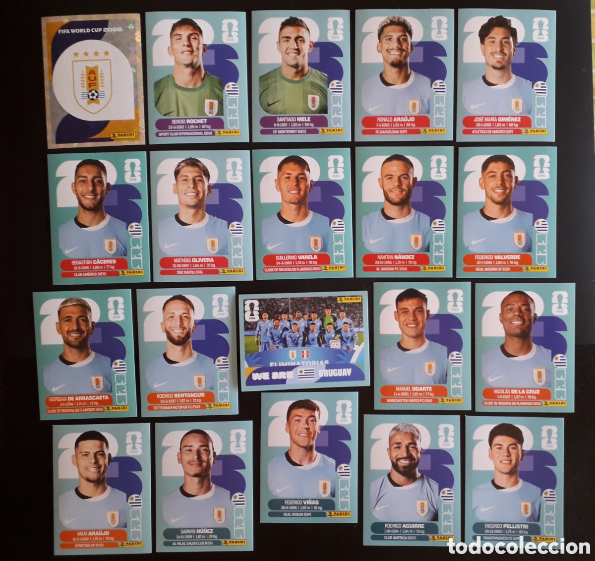 Cartes &agrave; collectionner de Football: 20 CROMOS URUGUAY EQUIPO COMPLETO MUNDIAL F&Uacute;TBOL 2026 FIFA WORLD CUP PANINI SIN PEGAR