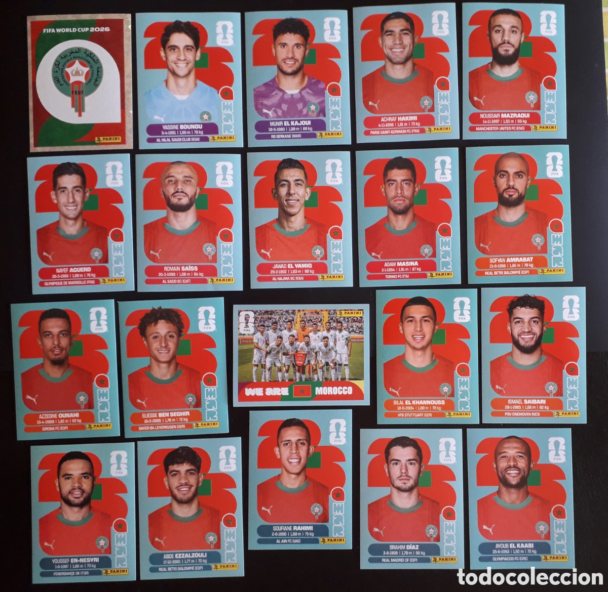 Cromos de f&uacute;tbol: 20 CROMOS MARRUECOS EQUIPO COMPLETO MUNDIAL F&Uacute;TBOL 2026 FIFA WORLD CUP PANINI SIN PEGAR