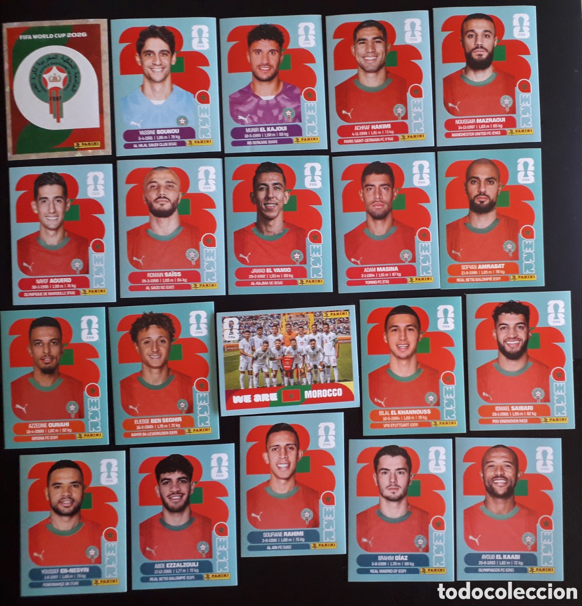 Cromos de f&uacute;tbol: 20 CROMOS MARRUECOS EQUIPO COMPLETO MUNDIAL F&Uacute;TBOL 2026 FIFA WORLD CUP PANINI SIN PEGAR