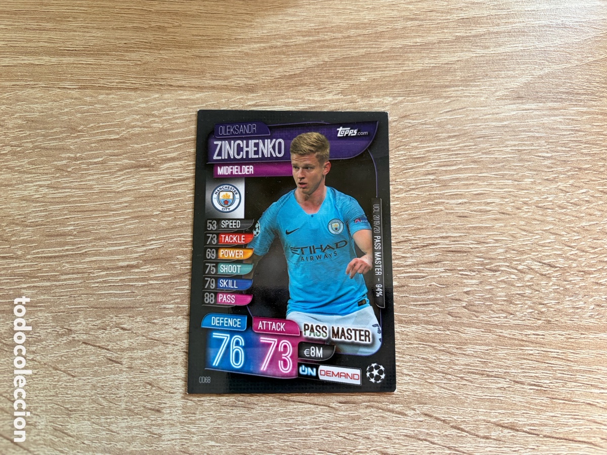 Figurine di Calcio: OD68 ZINCHENKO PASS MASTER ON DEMAND MATCH ATTAX FUTBOL TOPPS 2019 2020 19 20 MANCHESTER CITY