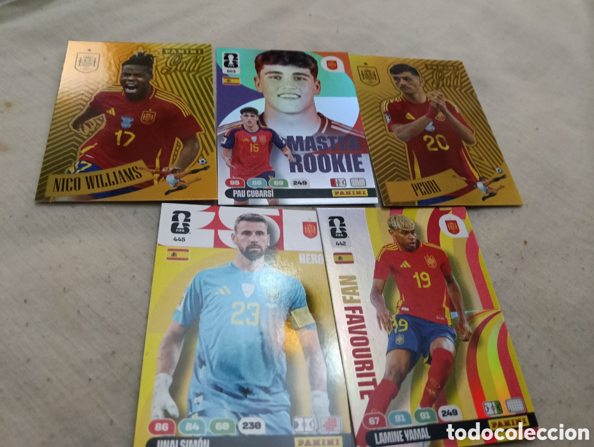 Cromos de f&uacute;tbol: Lote de 5 cartas de la Selecci&oacute;n espa&ntilde;ola de el Mundial 2026