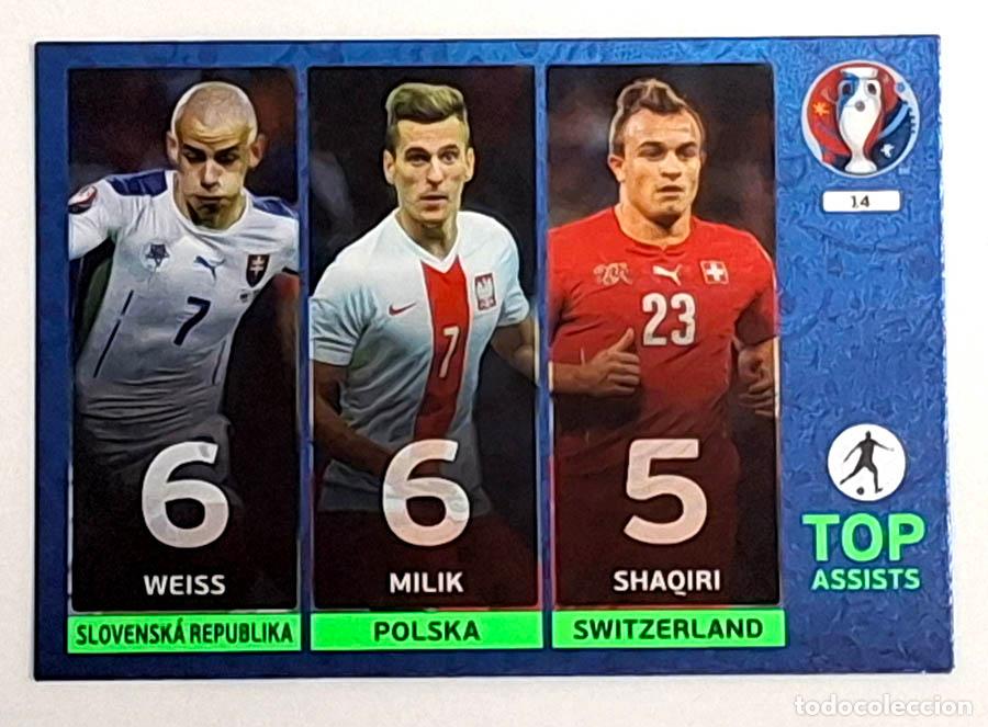 Football Stickers: 14 Top Assists Vladim&iacute;r Weiss, Arkadiusz Milik y Xherdan Shaqiri, Mundial Russia 2018 Adrenalyn
