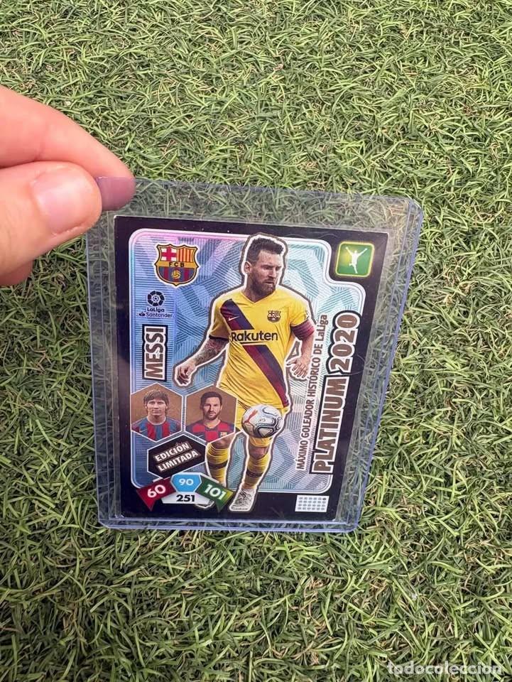 Cromos de f&uacute;tbol: Messi Bar&ccedil;a Platinum 2020 M&aacute;ximo Goleador hist&oacute;rico de LaLiga Edici&oacute;n Limitada Adrenalyn 2019-20