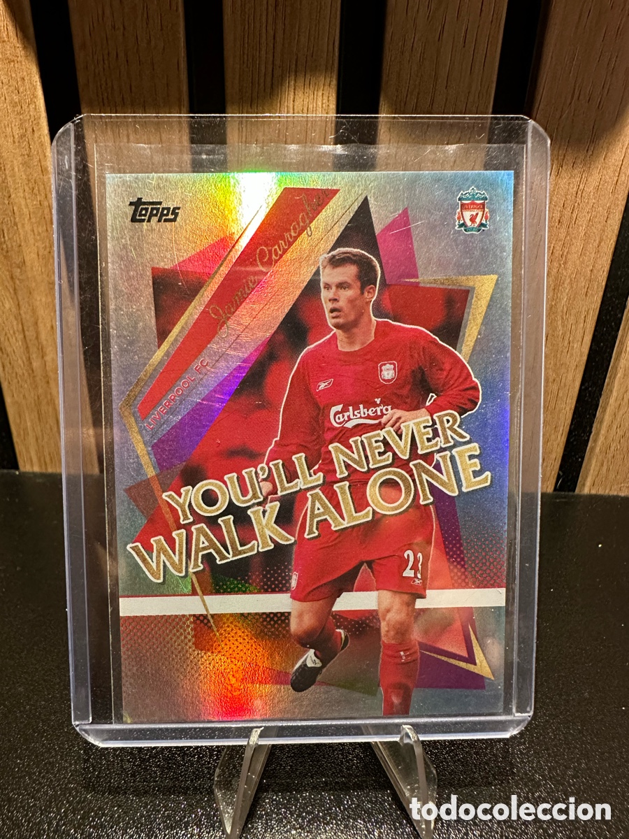 Cromos de f&uacute;tbol: Jamie Carragher Topps Liverpool 2022 You&rsquo;ll Never Walk Alone Gold 66/75 Numerada