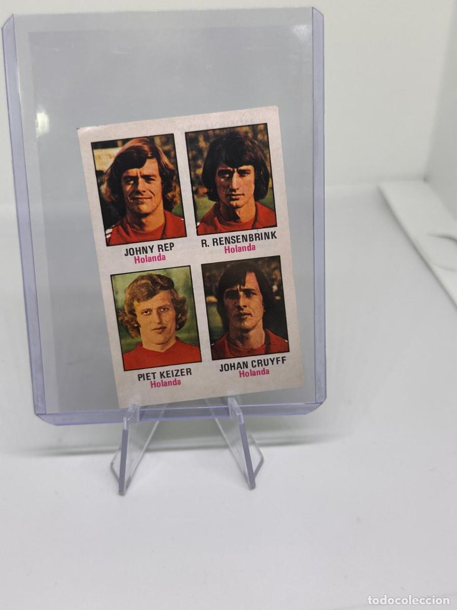 Cromos de f&uacute;tbol: Panel Johan Cruyff RC Johny Keizer y Rensenbrink Nederland Munich 1974 sin pegar