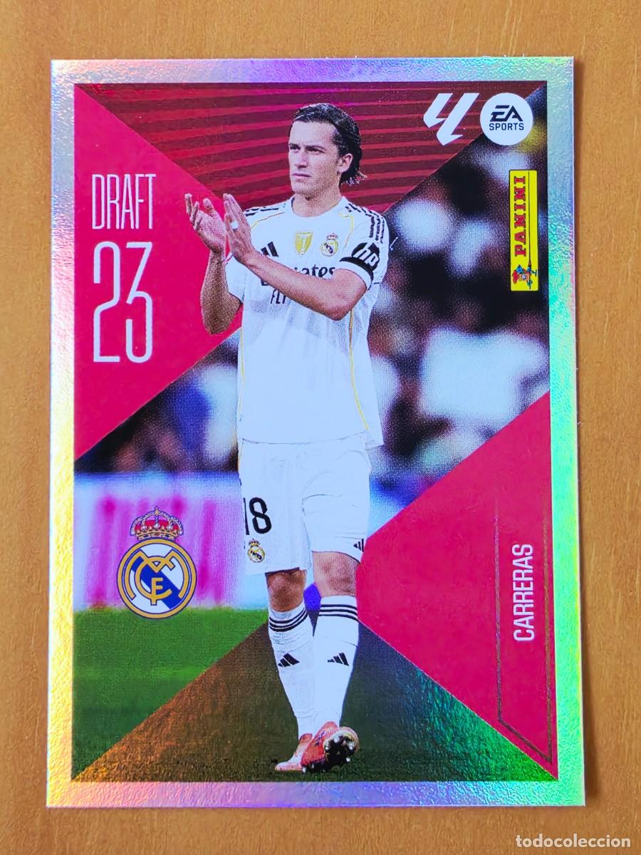 Cromos de f&uacute;tbol: 5 &Aacute;lvaro Carreras, Real Madrid, Draft 23, Panini Ediciones Liga Este 2026 2027 26 27 sin pegar