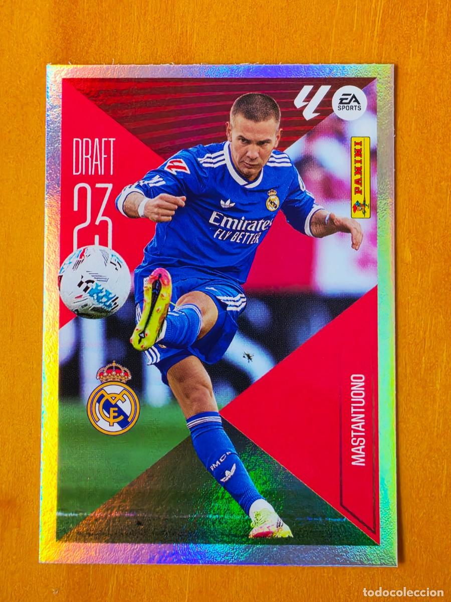 Cromos de f&uacute;tbol: 16 Franco Mastantuono, Real Madrid, Draft 23, Panini Ediciones Liga Este 2026 2027 26 27 sin pegar