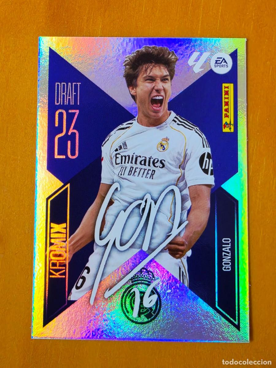 Cromos de f&uacute;tbol: K9 Gonzalo Garc&iacute;a Real Madrid, Kromix aut&oacute;grafo Draft 23, Panini Ediciones Liga Este 2026 2027 26 27