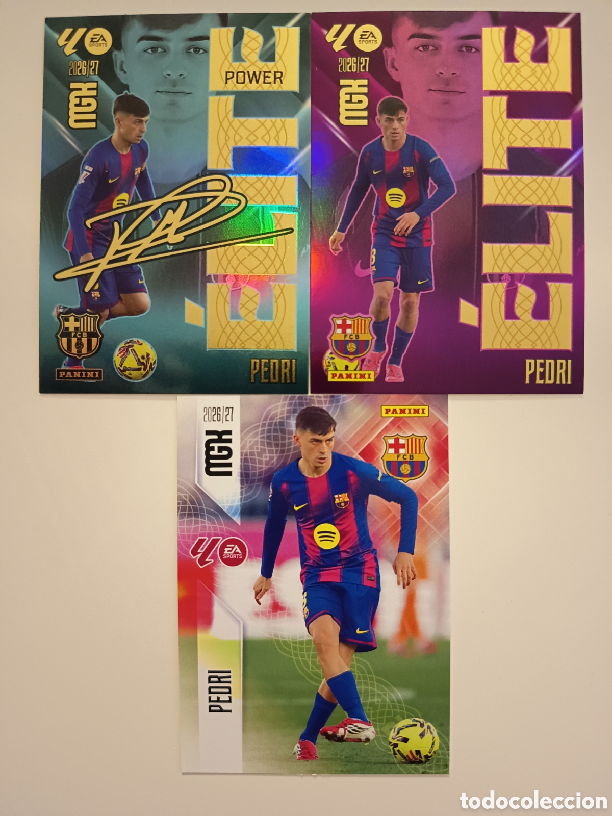 Cromos de f&uacute;tbol: Pedri elite y elite power megacracks 2026-2027