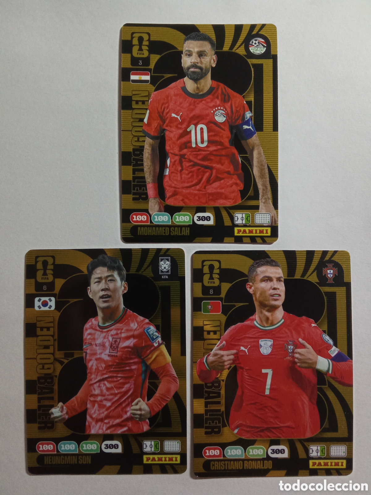 Figurine di Calcio: LOTE GOLDEN BALLER 3 SALAH 6 SON Y 8 CRISTIANO RONALDO FIFA WORLD CUP 26 MUNDIAL 2026