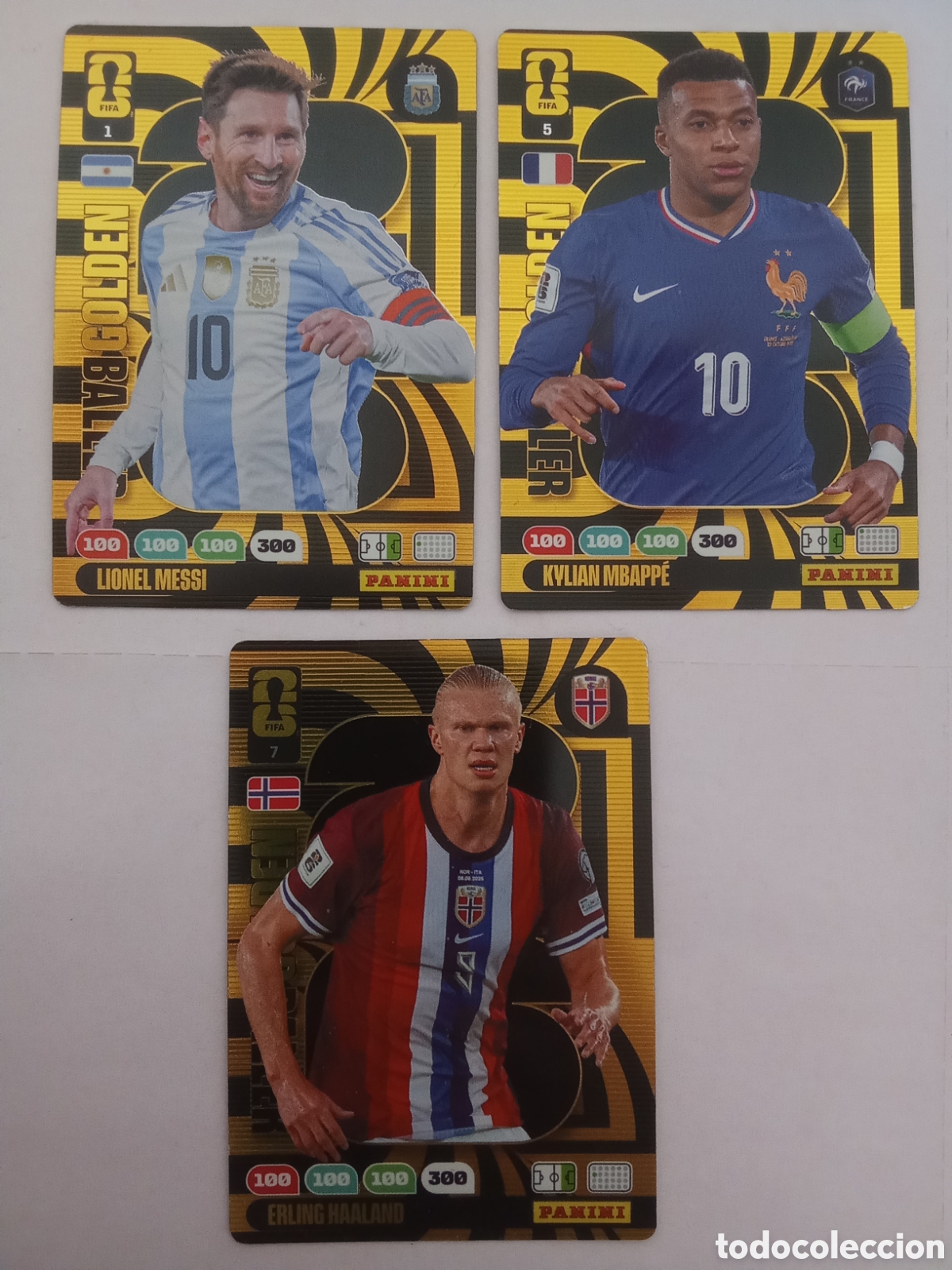 Figurine di Calcio: LOTE GOLDEN BALLER 1 MESSI 7 HAALAND Y 5 MBAPPE FIFA WORLD CUP 26 MUNDIAL 2026