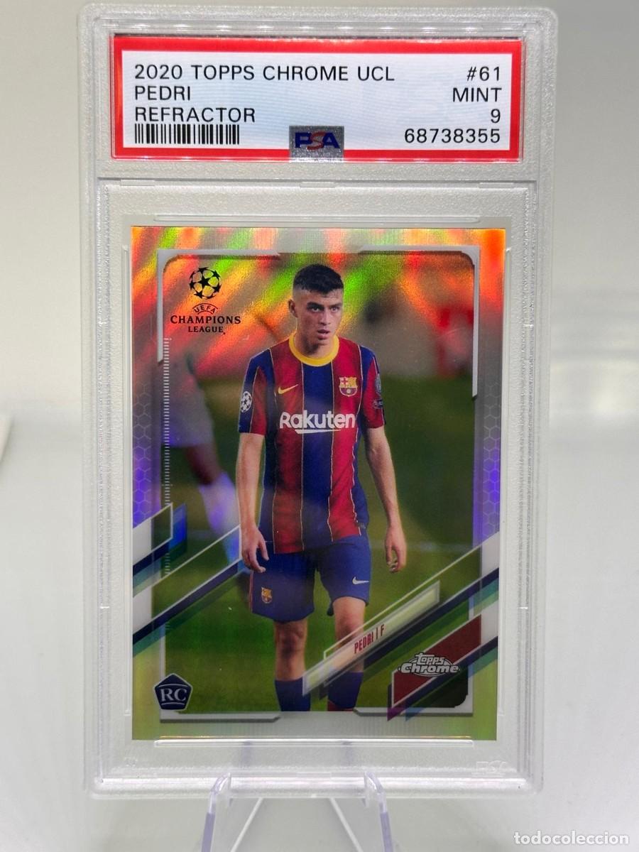 Cromos de f&uacute;tbol: Rookie Pedri #61 FC Barcelona Topps Chrome UCL Refractor 2020 PSA 9