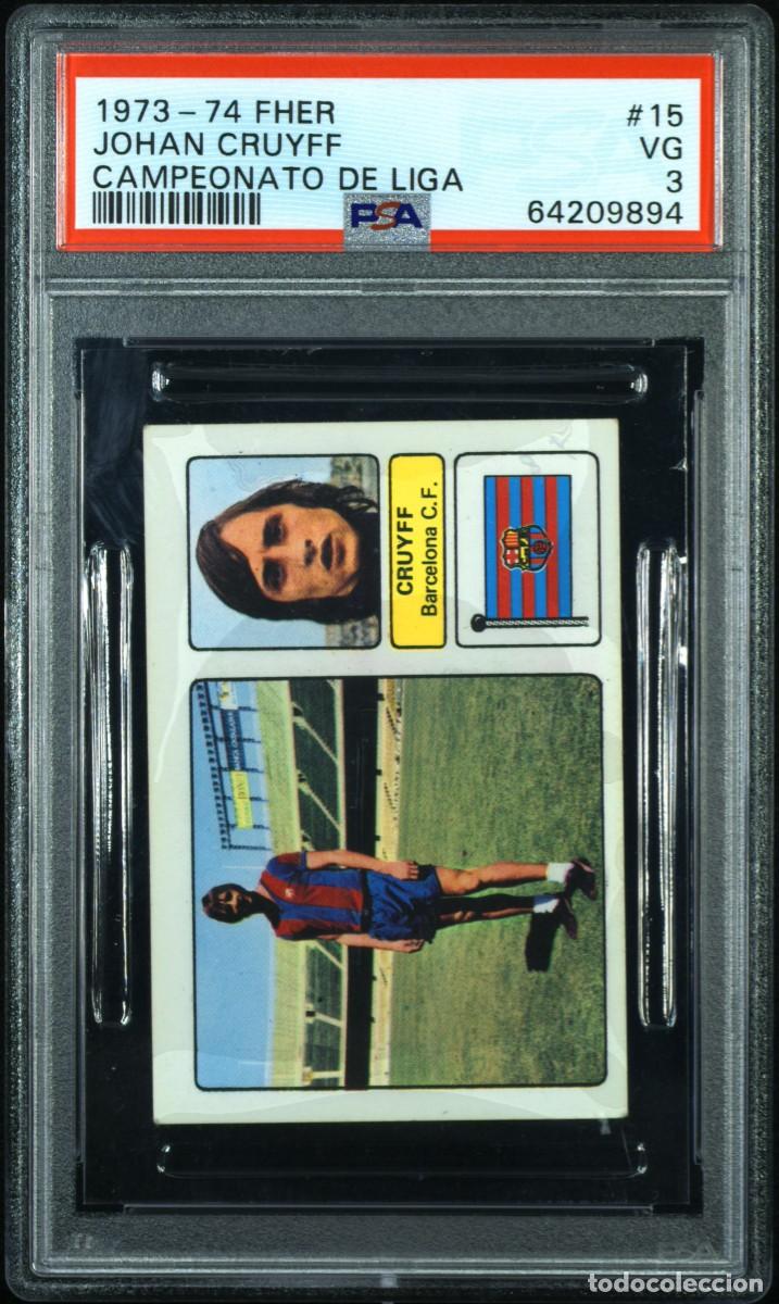 Cartes &agrave; collectionner de Football: Raro Johan Cruyff #15 Rookie FC Barcelona Campeonato Liga Fichajes 1973 74 PSA 3