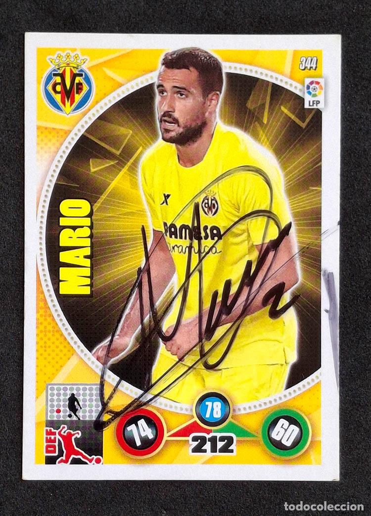 Cromos de f&uacute;tbol: Aut&oacute;grafo de Mario Gaspar sobre card 344, Villarreal Adrenalyn XL 2014-2015 14-16