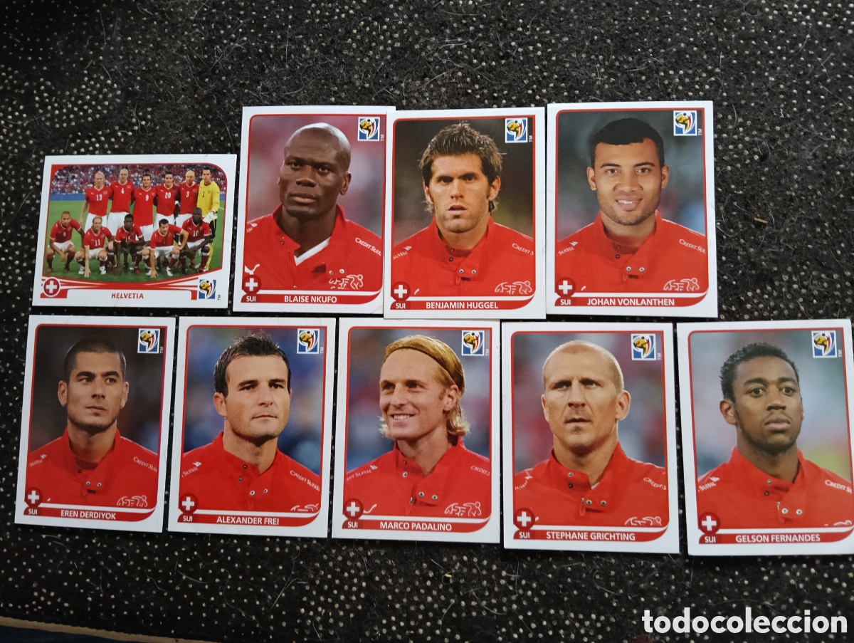 Fu&szlig;ball-Sticker: Lote de 9 cromos Selecci&oacute;n de Suiza Helvetia mundial 2010