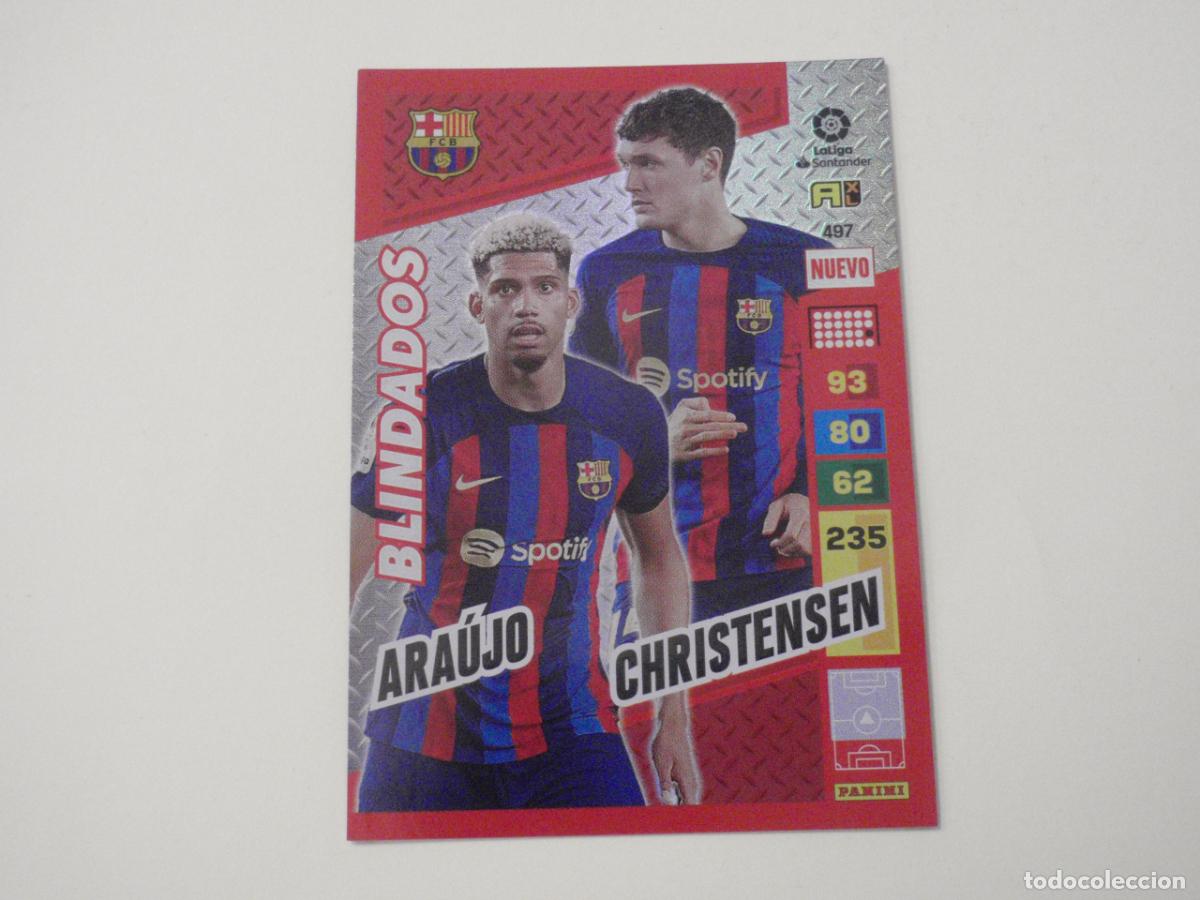 Cromos de f&uacute;tbol: 497 ARAUJO CHRISTENSEN Barcelona NUEVO BLINDADOS. Trading card LIGA Adrenalyn 2022 2023 Panini 22 23